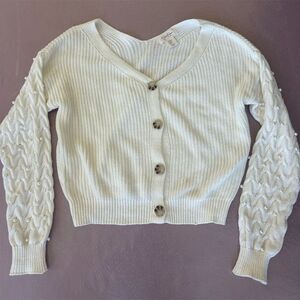 Jessica Simpson Women's XS‎ Ivory Cardigan Sweater Pearl Accents